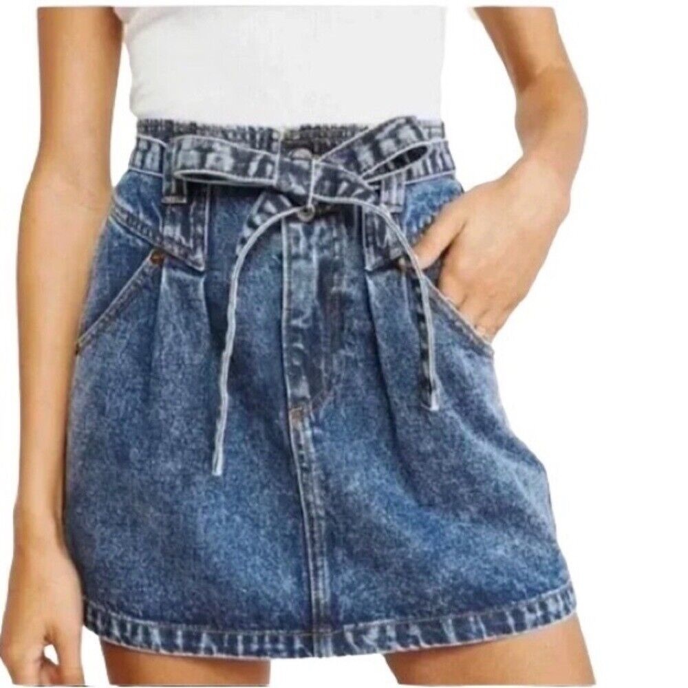 Abercrombie & Fitch Natural Rise Denim Tie Skirt